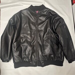 Edikted Oversized Faux Leather Bomber Jacket